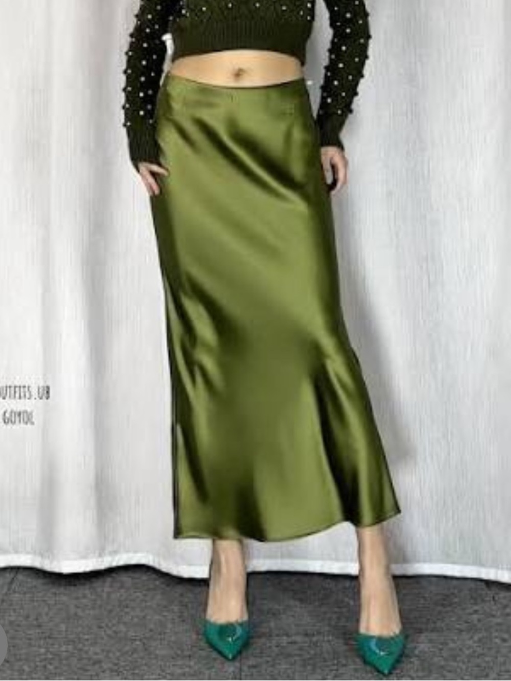 Zara Olive Green Satin Maxi Slip Skirt